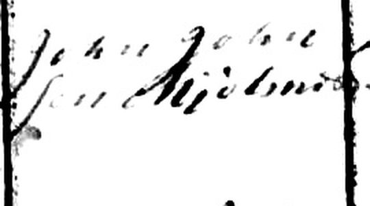 Close crop of the child's name: John Johnsen Mjølsnes
